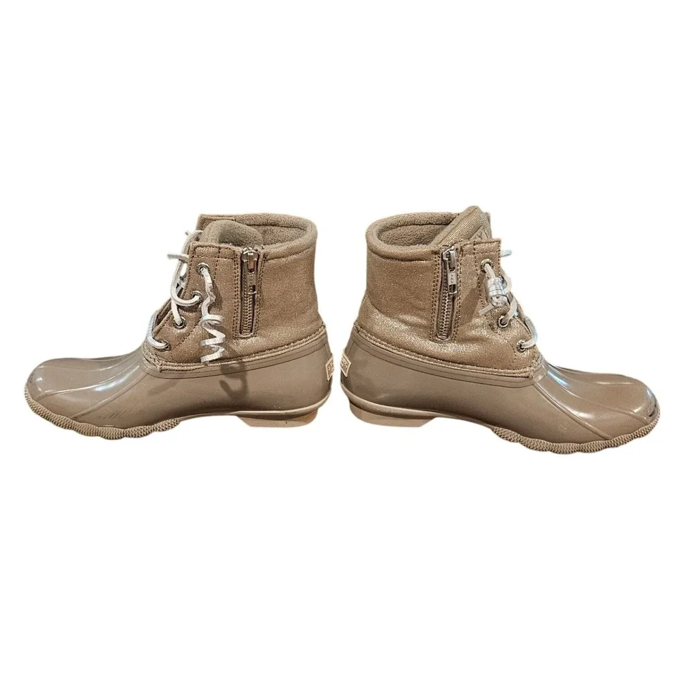 Sperry Womens Duck Boots Tan Quilted Waterproof Side Zip Lace Up Ankle Boots 5